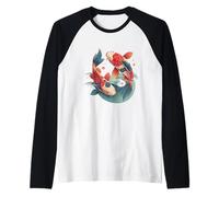 Koi Fish Origami Japanese Art Asian Waves Koi Raglan Baseball Tee