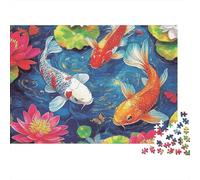Koi Fish Pond 1000 Piece Stress Relief Puzzle for Adults Colorful Koi Fish Swimming Among Blooming Lotus Flowers Premium Sturdy Challenging Relaxation 52x38cm/1000pcs