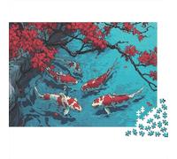 Koi Fish Pond Hard 1000 Piece Family Game Night Puzzle Red Cherry Blossoms over Koi Pond Scenic View Premium Sturdy Vibrant Challenging Stress Relief 52x38cm/1000pcs