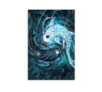 Koi Fish Poster Art Abstract Blue Wall Print Decorative Aquatic Decor Zen Home Artwork Modern Ocean Themed Wall Hanging Unique Gift for Fish Lovers Gift 08x12inch(20x30cm) Unframed