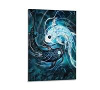 Koi Fish Poster Art Abstract Blue Wall Print Decorative Aquatic Decor Zen Home Artwork Modern Ocean Themed Wall Hanging Unique Gift for Fish Lovers Gift 12x18inch(30x45cm) Framed