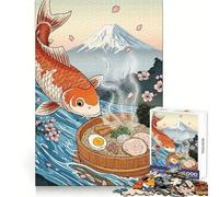 Koi Fish Ramen Ukiyo-e Style Jigsaw Puzzles for Adults 1000 Pieces Creative Play True Detail Real Challenge Art Decor (38x52cm)