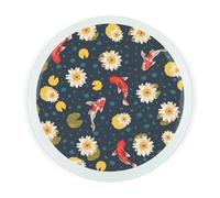 Koi Fish Round Glass Worktop Saver - Lily Pads Pond Wildlife Gift - Textured Kitchen Chopping/Cutting Board Worktop Protector with Non-Slip Feet 30cm x 30cm (12" x 12")