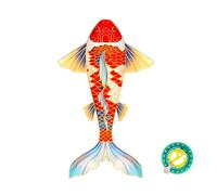 Koi Fish Single-Line Kite with Winding Reel, Grid Cloth, Glass Fiber Rod, for Adults Outdoor Park Beach(String 1968ft)