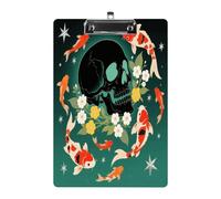 Koi Fish Skull Print Acrylic Clipboard 8.5 X 12.5 Inches | Lightweight A4 Clipboards with Pen Holder for Office, Students, Nurses, Teacher, Students,Women, Men, Girls, Boys