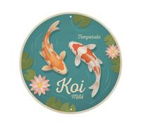 Koi Fish Temperate Mild Moderate Waters Balanced Climate Metal Tin Sign Plaque Wall Decor for Cafe, Club, Garden Round Metal Poster 8x8Inch
