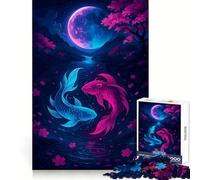 Koi Fish Under A Pink Moon Jigsaw 1000 Pieces for Teenagers Home Fun Skill Play Family Activity Table Accent (50x75cm)