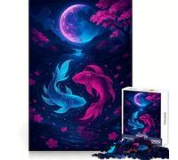 Koi Fish Under A Pink Moon Jigsaw 1000 Pieces for Teenagers Home Fun Skill Play Family Activity Table Accent (38x26cm)
