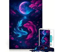 Koi Fish Under A Pink Moon Jigsaw Puzzles 1000 Piece for Teenagers DIY Play Color Fast Hard Challenge Birthday Gift (38x52cm)