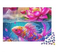 Koi Fish Vibrant Color 1000 Piece Jigsaw Puzzle for Adults Colorful Koi Under Pink Lotus Flower Premium Thick Sturdy Challenging Hard Stress Relief 52x38cm/1000pcs
