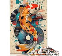 Koi Fish & Vinyl Vibrant Koi Fish Pop Art Unique Aquatic Decor Puzzle Jigsaws 300 Pieces for Adults Puzzles for Teenagers Gifts Sustainable Puzzle for Adults 300pcs (40x28cm)