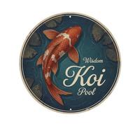 Koi Fish Wisdom Pool Ancient Waters Timeless Knowledge Deep Metal Tin Sign