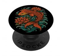 Koi Fish with Lotus Flowers - Eastern Folklore Fantasy Art PopSockets Adhesive PopGrip