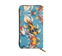 Koi fish Zipper leather wallet, 7.5 * 4.1 inch long clutch bag, multiple compartments and large capacity, a good gift for friends