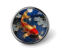 Koi in Moonlit Pond Round Lapel Pins for Men Women Metal Button Pin Fashion Personalized Brooch Pins for Men Suits Cute Brooch Badge for Backpack Clothing Hat Bag Decoration