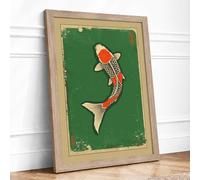 Koi in Motion Japandi Framed Wall Art Print A2 (59.4×42cm) Oak, Wall Decor for Living Room, Bedroom, Office & Home, Ready to Hang, Art Gift