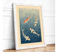 Koi in Ripples Japandi Framed Wall Art Print A1 (84.1×59.4cm) White, Wall Decor for Living Room, Bedroom, Office & Home, Ready to Hang, Art Gift