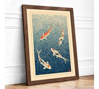 Koi in Ripples Japandi Framed Wall Art Print A2 (59.4×42cm) Walnut, Wall Decor for Living Room, Bedroom, Office & Home, Ready to Hang, Art Gift