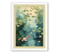 Koi in Still Water Japandi Framed Wall Art Print A3 (42×29.7cm) White, Wall Decor for Living Room, Bedroom, Office & Home, Ready to Hang, Art Gift