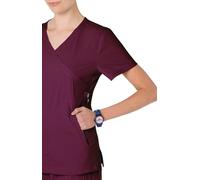 KOI Lite Women's Philosophy 316 Mock Wrap Side Zipper Scrub Top- Wine- Large