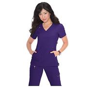 KOI Lite Women's Philosophy Mock Wrap Side Zipper Solid Scrub Top Medium Grape