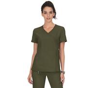 KOI Lite Women's Philosophy Mock Wrap Side Zipper Solid Scrub Top X-Large Olive Green