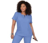 KOI Lite Women's Serenity 317 Round Zip Neck Scrub Top- True Ceil- Large