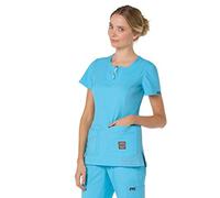 KOI Lite Women's Serenity Round Zip Neck Solid Scrub Top Large Electric Blue
