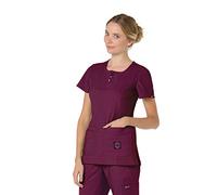 KOI Lite Women's Serenity Round Zip Neck Solid Scrub Top Small Wine