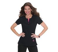 KOI Lite Women's Serenity Round Zip Neck Solid Scrub Top XX-Small Black