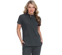 KOI Next Gen Driven Women's 4-Pocket Mandarin Collar Scrub Top, Charcoal, L