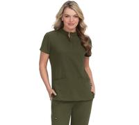 KOI Next Gen Driven Women's 4-Pocket Mandarin Collar Scrub Top, Olive Green, S