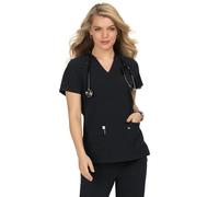 KOI Next Gen Hustle and Heart Women's 3-Pocket Stretch Scrub Top, Black, S