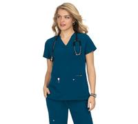 KOI Next Gen Hustle and Heart Women's 3-Pocket Stretch Scrub Top, Caribbean Blue, M