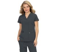 KOI Next Gen Hustle and Heart Women's 3-Pocket Stretch Scrub Top, Charcoal, XXS