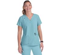 KOI Next Gen Hustle and Heart Women's 3-Pocket Stretch Scrub Top, Sea Glass, S