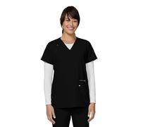 KOI Next Gen Women's 3 Pocket Hustle and Heart V-Neck Scrub Top, 4-Way Stretch, Black, S