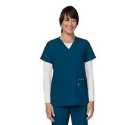 KOI Next Gen Women's 3 Pocket Hustle and Heart V-Neck Scrub Top, 4-Way Stretch, Caribbean Blue, L