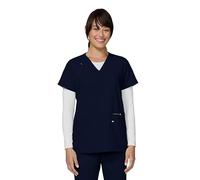 KOI Next Gen Women's 3 Pocket Hustle and Heart V-Neck Scrub Top, 4-Way Stretch, Navy, S