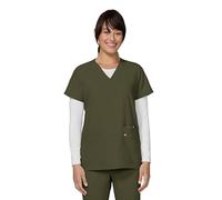 KOI Next Gen Women's 3 Pocket Hustle and Heart V-Neck Scrub Top, 4-Way Stretch, Olive Green, S