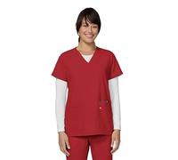 KOI Next Gen Women's 3 Pocket Hustle and Heart V-Neck Scrub Top, 4-Way Stretch, Ruby, M