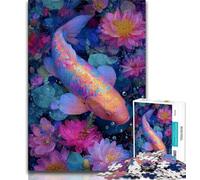 Koi Oil Painting Jigsaws Puzzles 1000 Pieces for Adults Gifts,Stress Reliever Staycation Kill Time with Matching Poster And Trivia Sheet 50x75cm