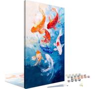 Koi Paint by Numbers Red Paint by Numbers for Children 6-12, DIY Painting Kits for Adults Beginners, Acrylic Pigment Painting with Paintbrushes for Women Gifts Decor 16x32 Inch, Without Frame 4L-1200