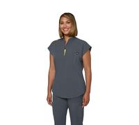 KOI Solis x Catrin Women's 2-Pocket Zipper-Neck Scrub Top, Charcoal, S