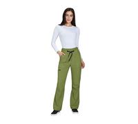 KOI Solis Women's Freda Wide Leg Scrub Pants, 6 Pockets, 4-Way Stretch, Drawstring Waist, Martini Olive, M Petite