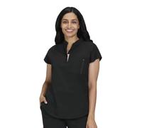 KOI Solis x Catrin Women's 2-Pocket Zipper-Neck Scrub Top, Black, S