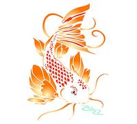 Koi Stencil - 11.5 x 16.5cm (S) - Reusable Asian Oriental Carp Fish Animal Pond Wall Stencil Template