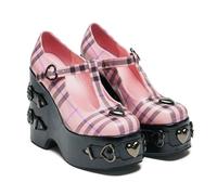 KOI Sweet Apathy Plaid Wedge Mary Janes High Heel black pink EU37