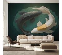 Koi Wallpaper, Living Room Wallpaper for Bedroom, Fish Japanese Carp Asian Japan Yinyang Wall Mural, Home Decor, Photo Wall Paper, 200 x 140 cm LL&-9