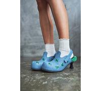 KOI Women's Ribbit Heeled Frog Mules- Denim in Blue | Size: 8 KOI Blue 8